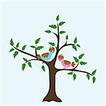 Decorative floral tree and bird, vector illustration