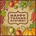 Thanksgiving retro card in woodcut style. EPS10 vector illustration with clipping mask.