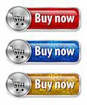 Metallic and glossy web elements/buttons with snowflake background for online shopping. Vector illustration