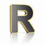 The letter R as a perforated metal object over white