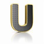 The letter U as a perforated metal object over white