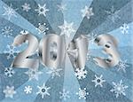 2013 New Year Numerals in 3D and Snowflakes Silver Rays Textured Background Illustration