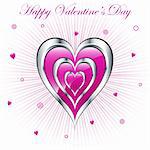 Valentine pink and silver triple hearts with a subtle sunburst background, decorated with small hearts and circles.