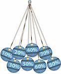 Sale labels made of jeans. Tags like Christmas balls. Vector illustration