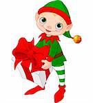 Christmas Elf holding gift