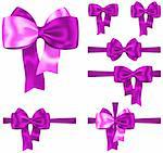 Violet gift ribbon and bow set for decorations on white background. Vector