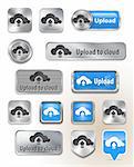 Collection of Upload to cloud metallic and glossy buttons for web interface. Vector illustration