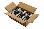 Wine bottles now shipped in cardboard boxes, isolated