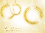 Vector - Merry Christmas Happy New Year Ball Golden with Stars and Snowflakes