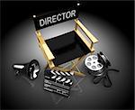 3d illustration of cinema making equipment, over  black background