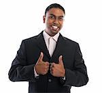 Thumbs up 30s Indian businessman giving thumbs up over white background