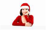 Beautiful asian woman with a beautiful smile wearing Santa's hat,  isolated on white