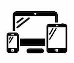 Mobile phone, desktop computer and tablet PC black vector icon