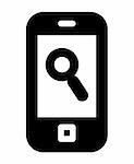 Cell phone with magnifying glass icon on screen