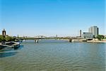 View on the river Rhine and Deutzer Bridge in the center of Cologne, Germany