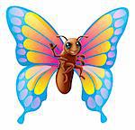 Illustration of a happy cute cartoon butterfly mascot waving