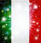 Flag of Italy background with pyrotechnic or light burst and copy space in the centre