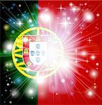 Flag of Portugal background with pyrotechnic or light burst and copy space in the centre