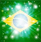 Flag of Brazil background with pyrotechnic or light burst and copy space in the centre