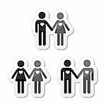 Relationship diverstiy icons set - 2 men, 2 women, man and woman
