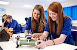 Students working in science class