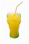 A glass of orangeade with a straw