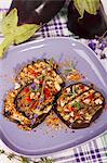 Grilled aubergines with spicy crumbs