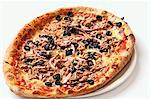 A tuna, olive and onion pizza