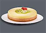 Whole Raspberry Lemon Cheesecake with Kiwi and Raspberry Garnish