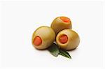 Spanish Green Olives Stuffed with Pimentos; White Background