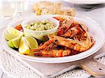 Grilled king prawns with guacamole