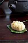 A Japanese sweet on a ginkgo leaf