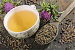 Milk thistle (tea, tea leaves, a flower and seeds)