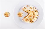 Walnut cake in plate over white background