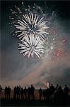 Double white burst at the Widecombe-in-the-Moor, Dartmoor, firework display, Devon, England, United Kingdom, Europe