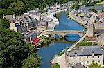 Rance River valley and Dinan harbour with the Stone Bridge, Dinan, Brittany, France, Europe