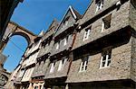 Famous houses in Ange de Guernisac Street with Viaduct in the background, Morlaix, Finistere, Brittany, France, Europe