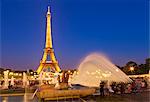 Eiffel Tower and the Trocadero Fountains at night, Paris, France, Europe