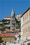 A medieval church belfry in the city of Hvar, island of Hvar, Dalmatia, Croatia, Europe