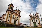 Sao Francisco de Assis (St. Francis of Assisi) and Nossa Senhora do Carmo (Our Lady of Mount Carmel) churches at Praca Minas Gerais, Mariana, Minas Gerais, Brazil, South America