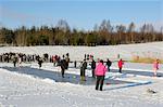 Curling on frozen Bush Loch, Gatehouse of Fleet, Dumfries and Galloway, Scotland, United Kingdom, Europe