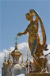 Golden statue and fountains of the Grand Cascade at Peterhof Palace, St. Petersburg, Russia, Europe