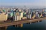 Pyongyang and the River Taedong, Pyongyang, Democratic People's Republic of Korea (DPRK), North Korea, Asia