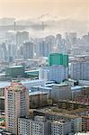 City skyline and pollution from coal fired power plants, Pyongyang, Democratic People's Republic of Korea (DPRK), North Korea, Asia