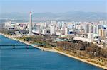 City skyline and the Juche Tower, Pyongyang, Democratic People's Republic of Korea (DPRK), North Korea, Asia