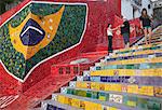 Tourists on Selaron Steps (Escadaria Selaron), Lapa, Rio de Janeiro, Brazil, South America