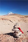 Stack of prayer stones on Altiplano, Potosi Department, Bolivia, South America