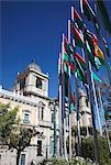 Flags outside Cathedral in Plaza Pedro Murillo, La Paz, Bolivia, South America