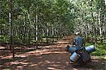 Rubber worker in rubber plantation, Kampong Cham, Cambodia, Indochina, Southeast Asia, Asia