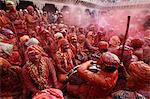 Barsana villagers celebrating Holi in Nandgaon, Uttar Pradesh, India, Asia